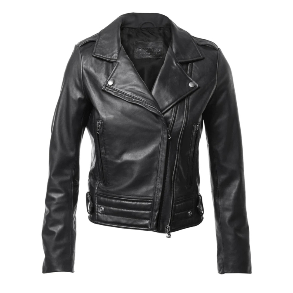 LINEA PELLE COLLECTION Black Leather Ryder Moto Biker Jacket Size S LA Designer